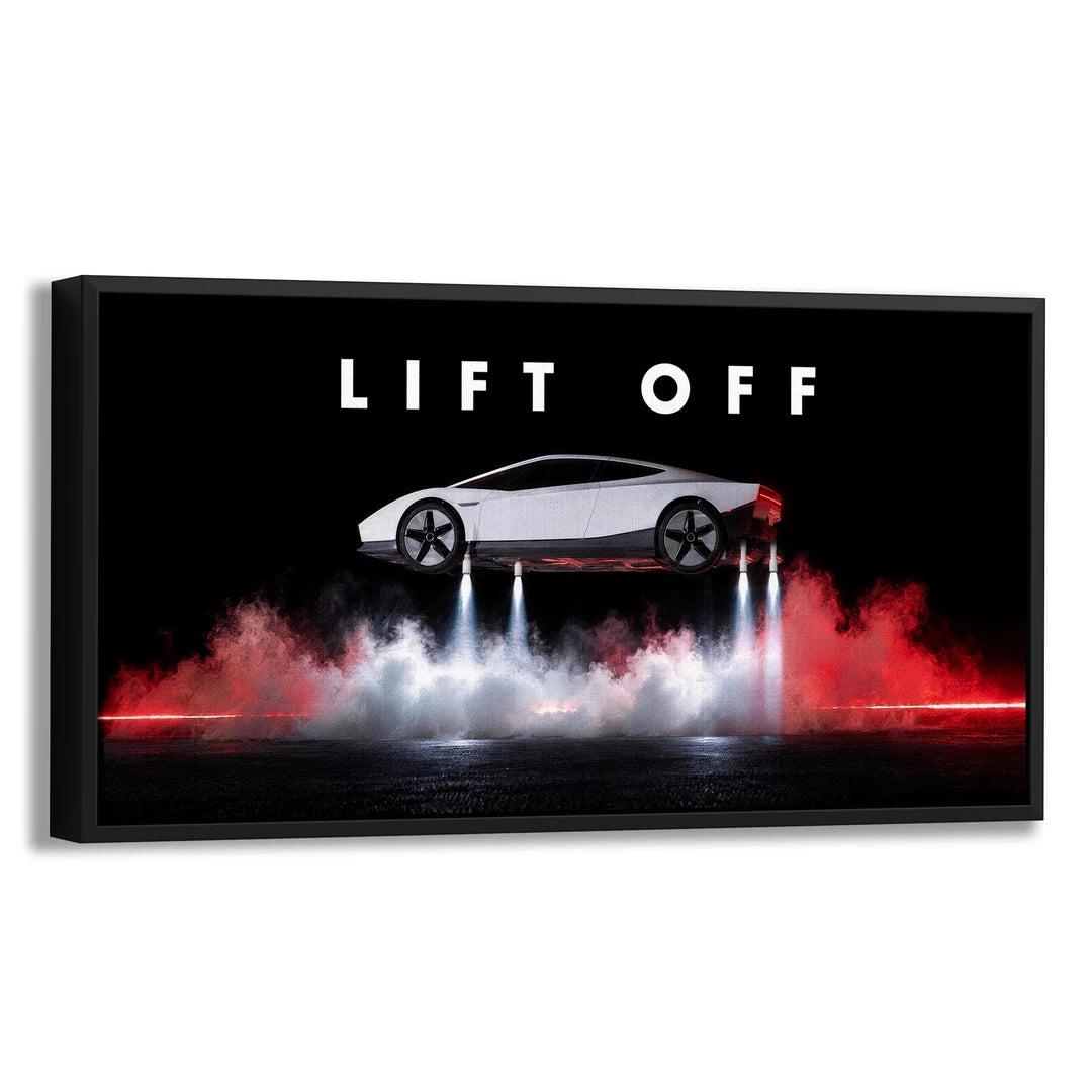 Tesla Lift Off | Obraz, w czarnej ramie, pod kątem