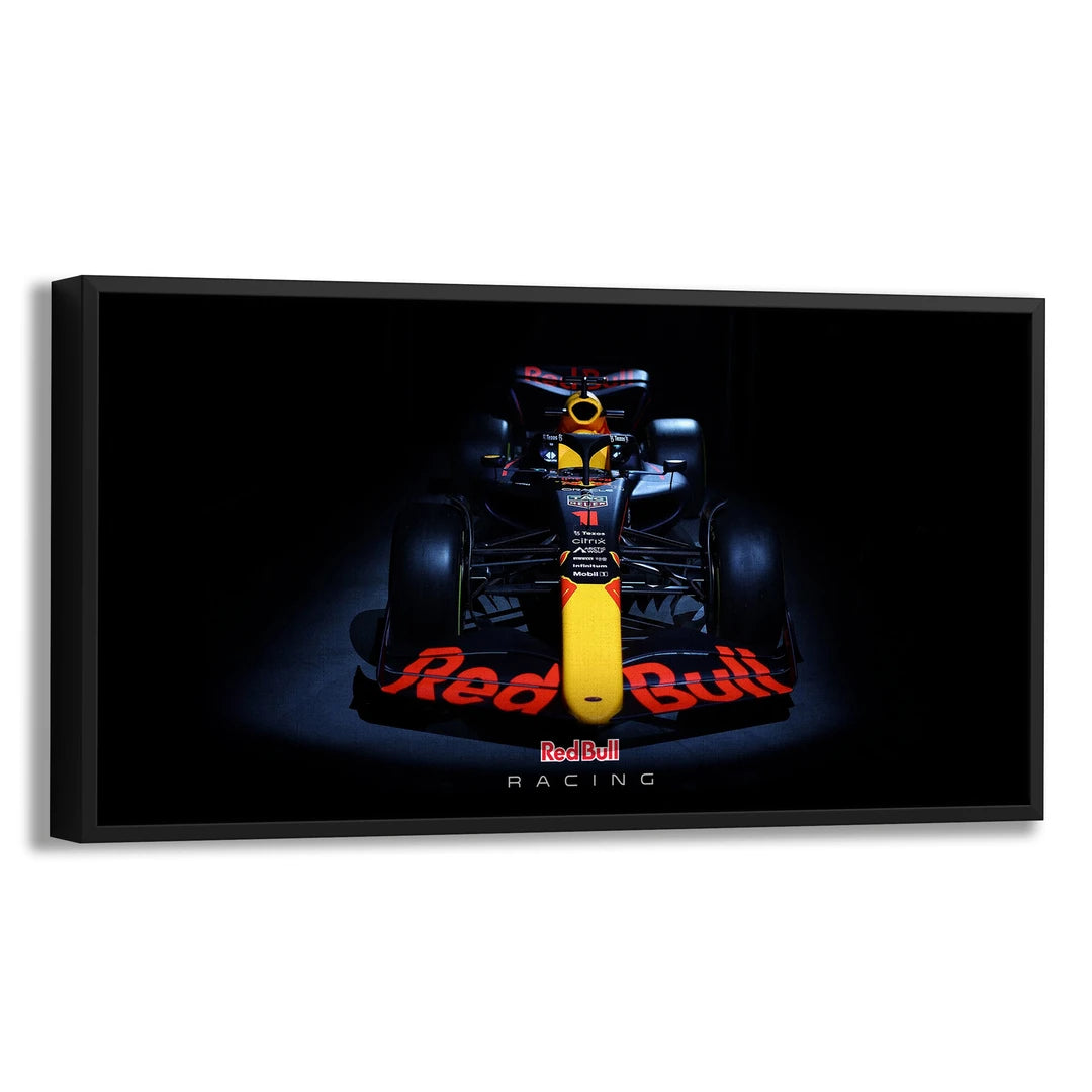 Red Bull F1 z Przodu | Obraz, w czarnej ramie, pod kątem