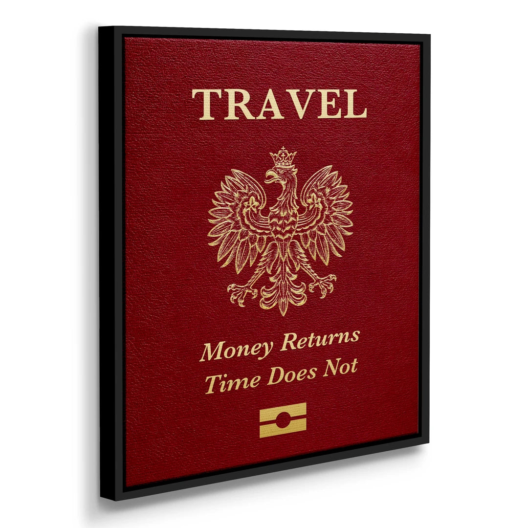 Money Returns Time Does Not | Obraz, w czarnej ramie, pod kątem