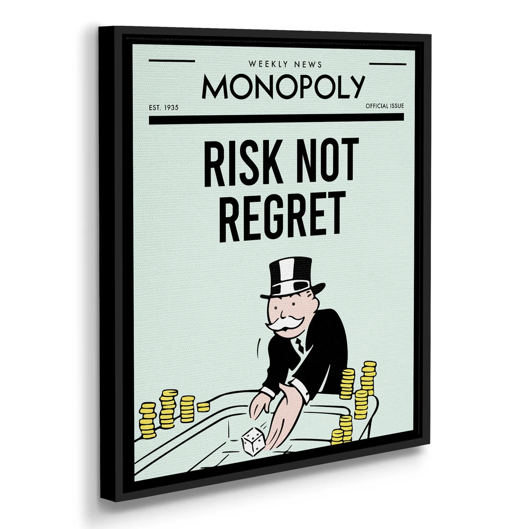 Monopoly Risk Not Regret | Obraz, w czarnej ramie, pod kątem