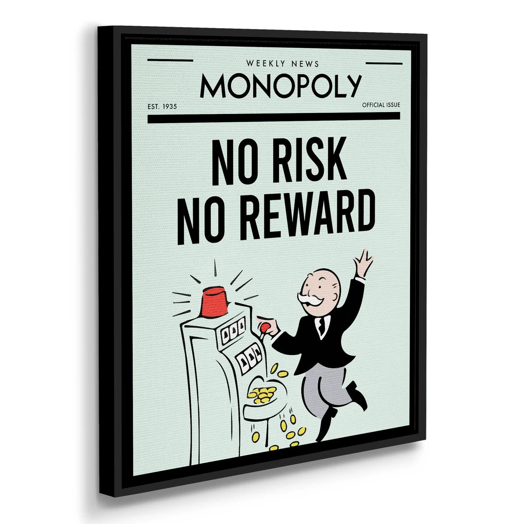 Monopoly No Risk No Reward | Obraz, w czarnej ramie, pod kątem
