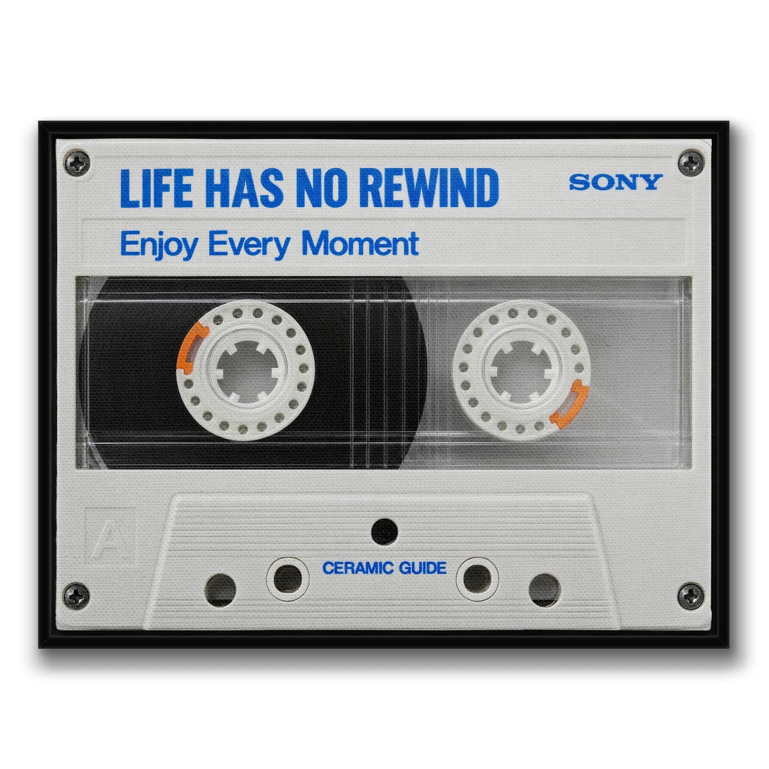 Kaseta Sony Life Has No Rewind | Obraz, w czarnej ramie, widok z przodu