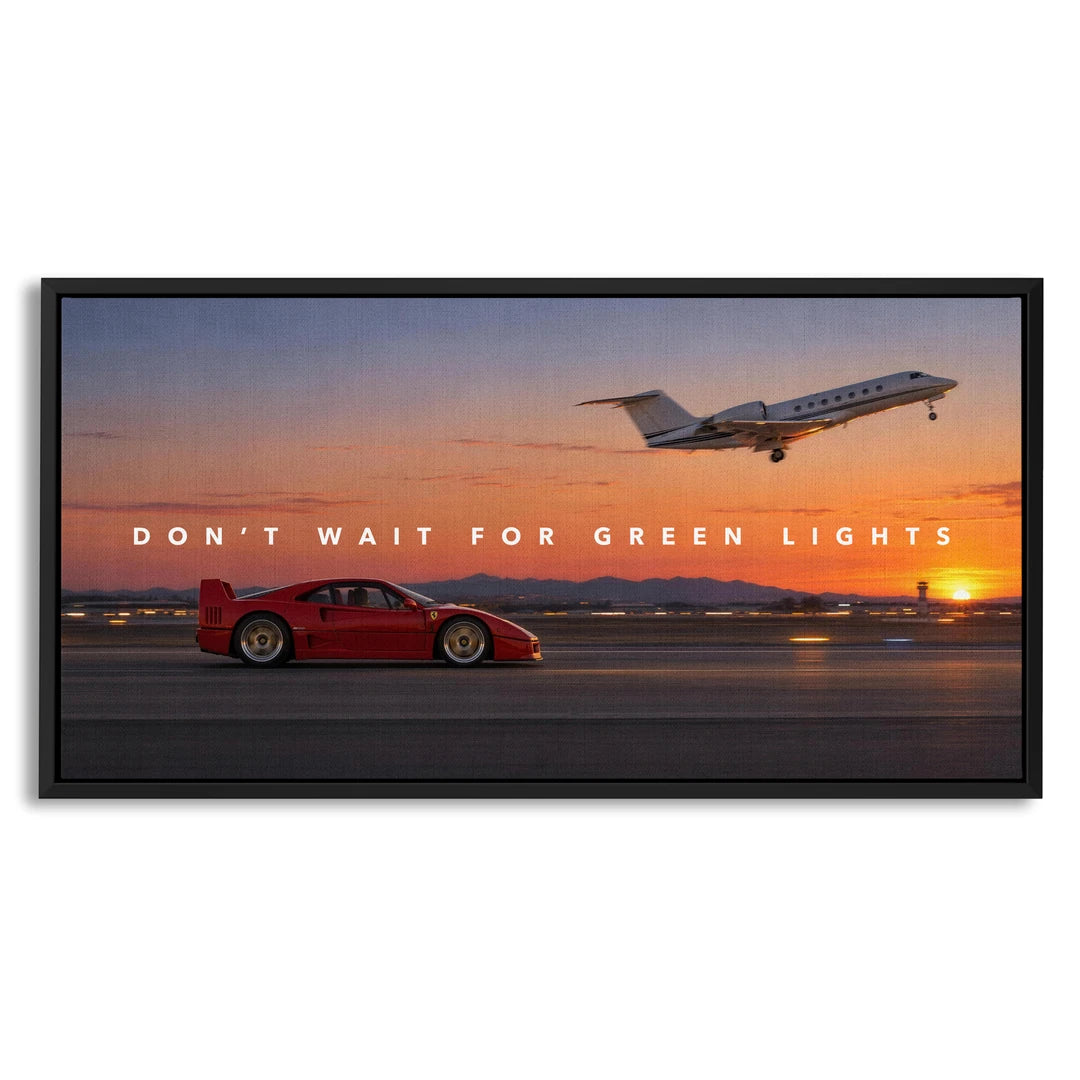 Ferrari F40 Don't Wait For Green Lights | Obraz, w czarnej ramie, widok z przodu