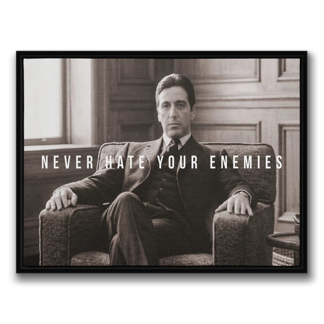 Corleone Never Hate Your Enemies | Obraz, w czarnej ramie, widok z przodu