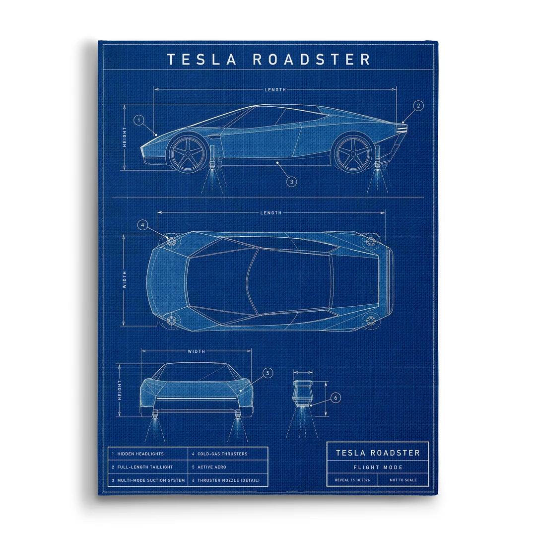 Tesla Roadster Blueprint | Obraz, widok z przodu