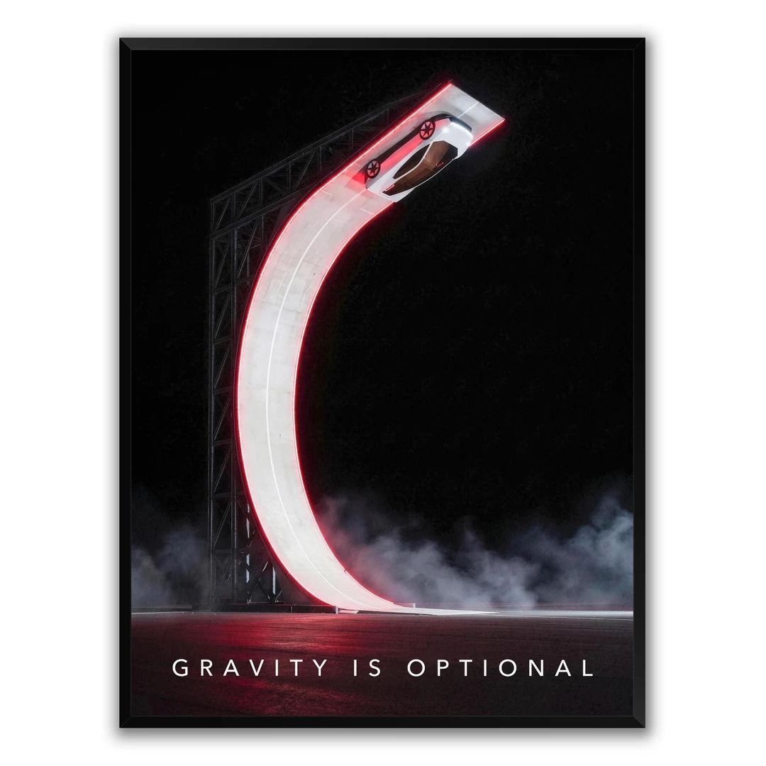 Tesla Gravity Is Optional | Plakat, w czarnej ramie, widok z przodu