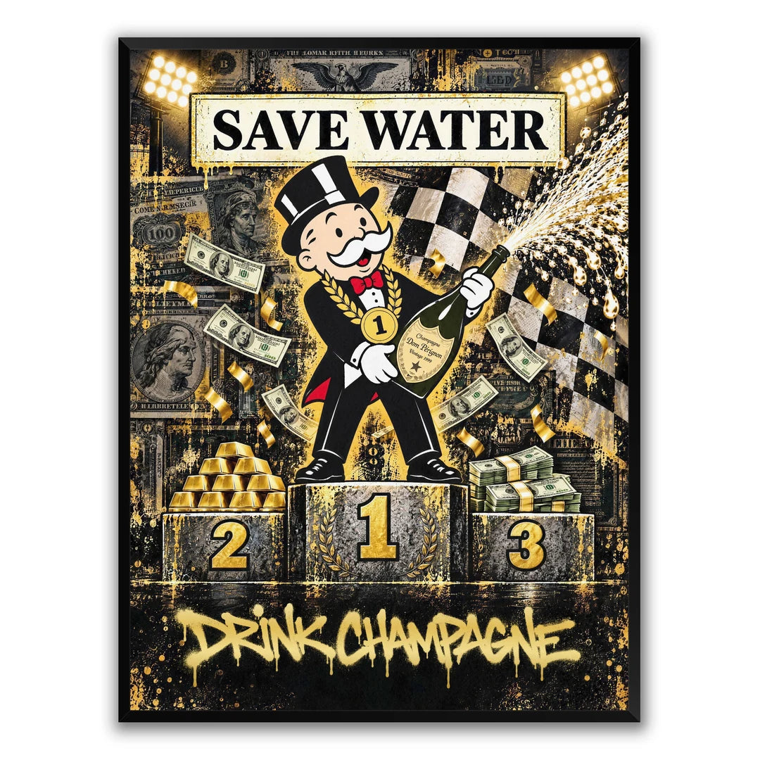 Save Water Drink Champagne | Plakat, w czarnej ramie, widok z przodu
