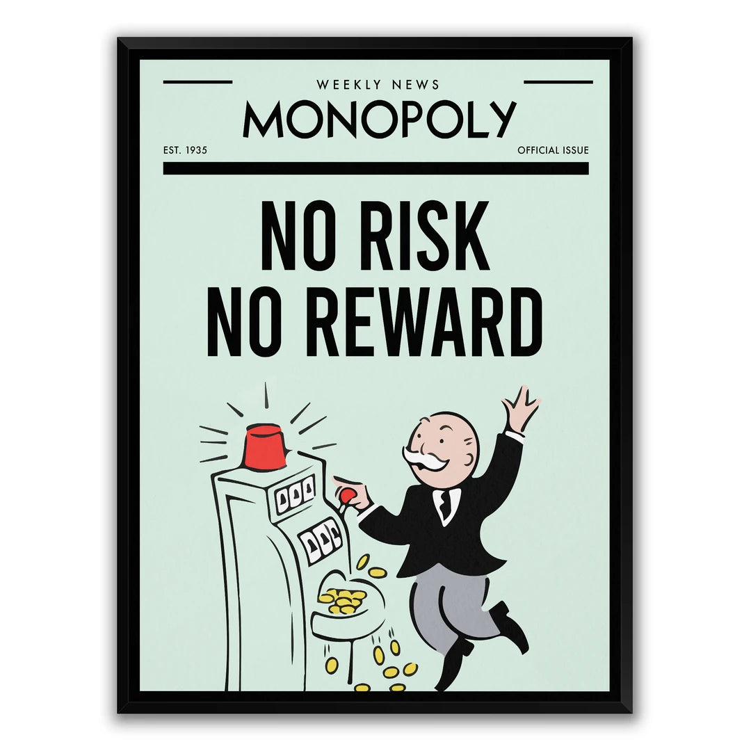Monopoly No Risk No Reward | Plakat, w czarnej ramie, widok z przodu