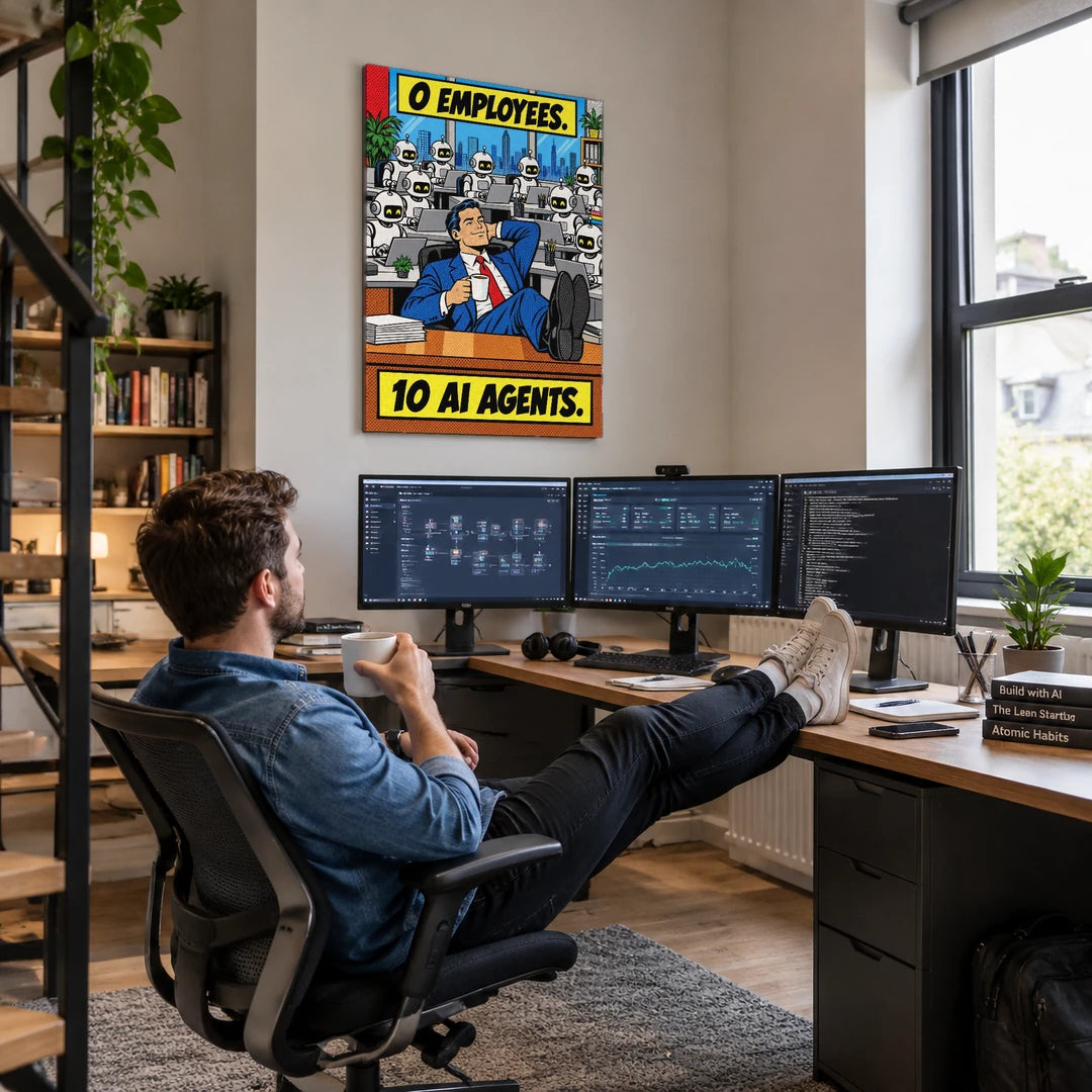 0 Employees 10 AI Agents | Plakat, we wnętrzu