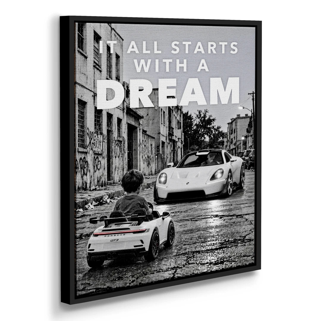 It All Starts With A Dream Mission S | Obraz, w czarnej ramie, pod kątem