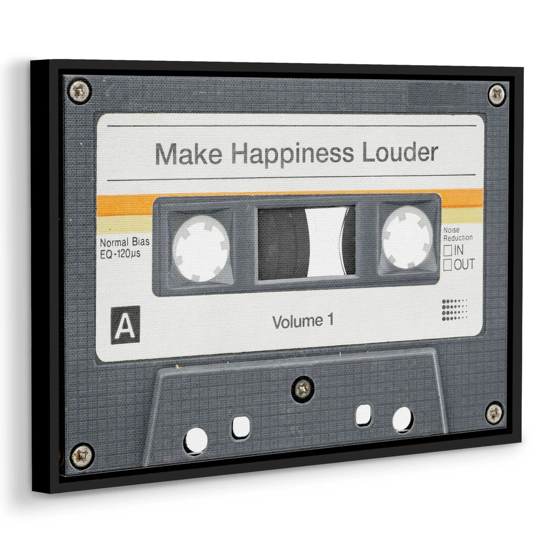 Kaseta Make Happiness Louder | Obraz, w czarnej ramie, pod kątem