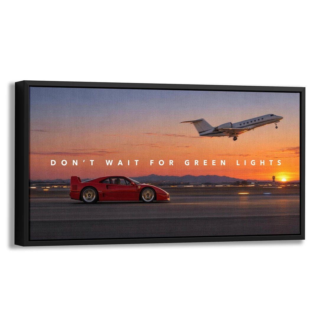 Ferrari F40 Don't Wait For Green Lights | Obraz, w czarnej ramie, pod kątem