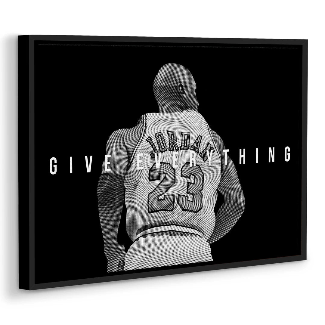 Michael Jordan Give Everything | Obraz, w czarnej ramie, pod kątem