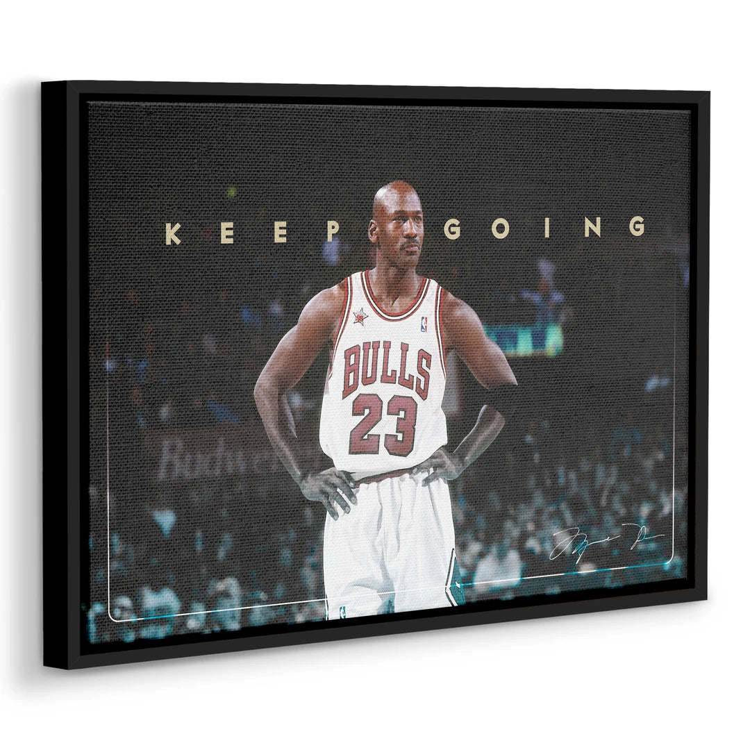 Michael Jordan Keep Going | Obraz, w czarnej ramie, pod kątem