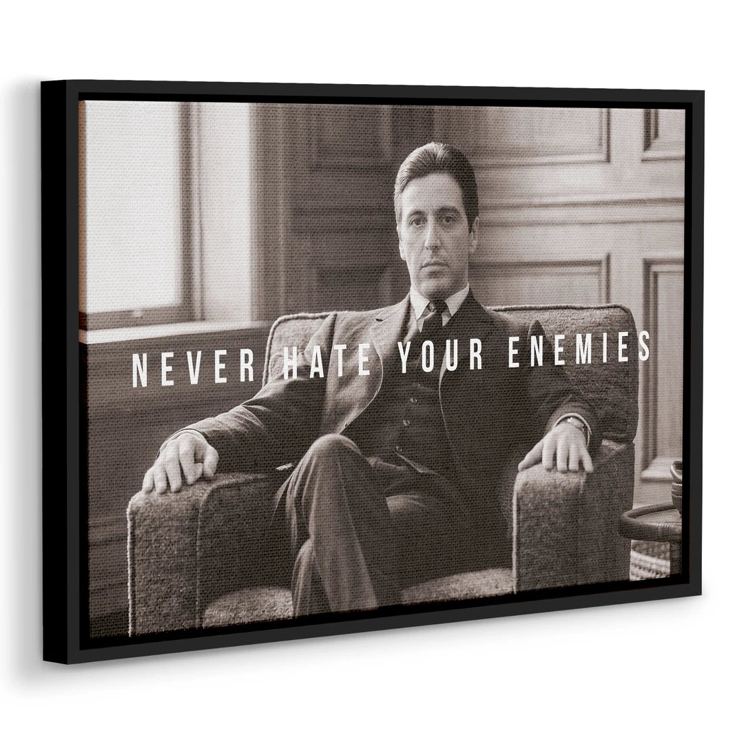 Corleone Never Hate Your Enemies | Obraz, w czarnej ramie, pod kątem