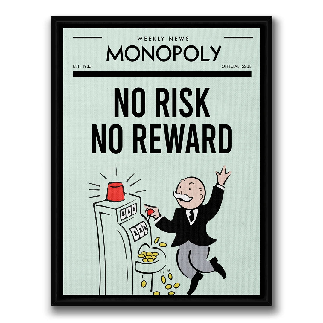 Monopoly No Risk No Reward | Obraz, w czarnej ramie, widok z przodu