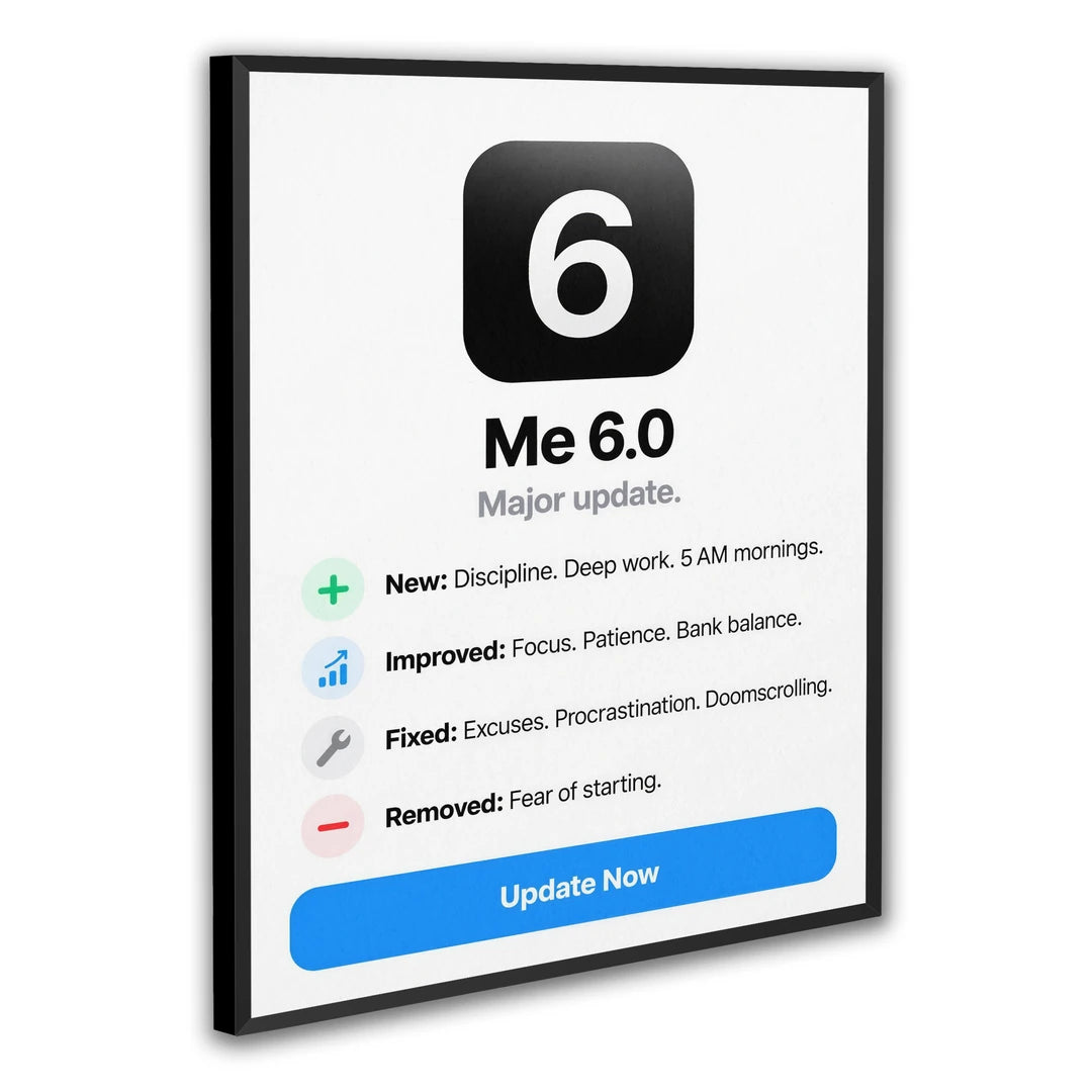 Me 6.0 Update Now | Plakat, w czarnej ramie, pod kątem