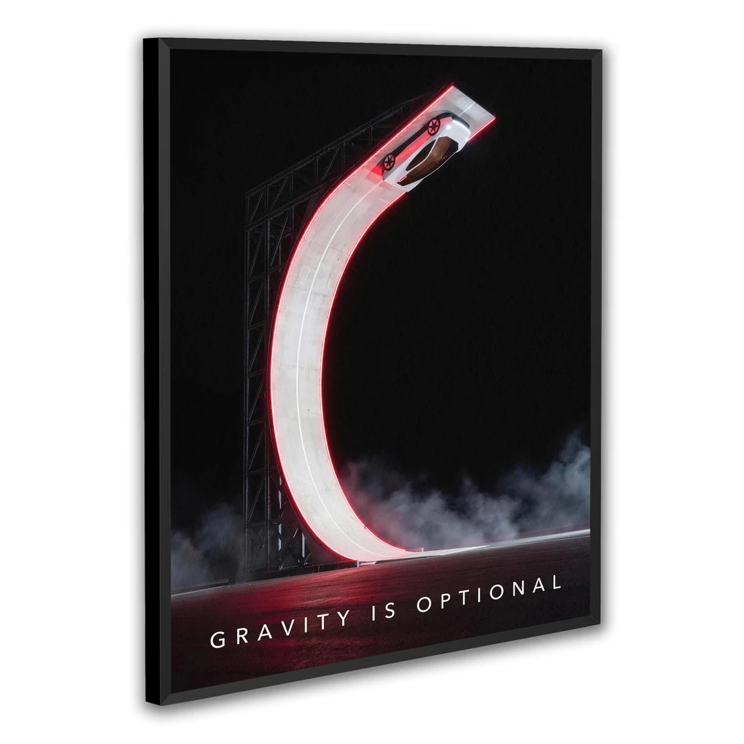 Tesla Gravity Is Optional | Plakat, w czarnej ramie, pod kątem