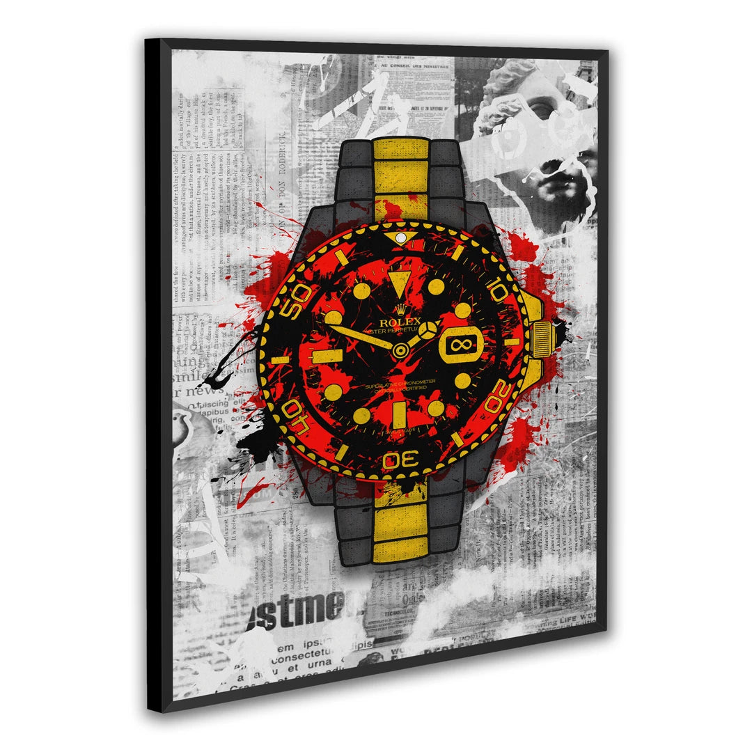 Czerwony Rolex | Plakat, w czarnej ramie, pod kątem