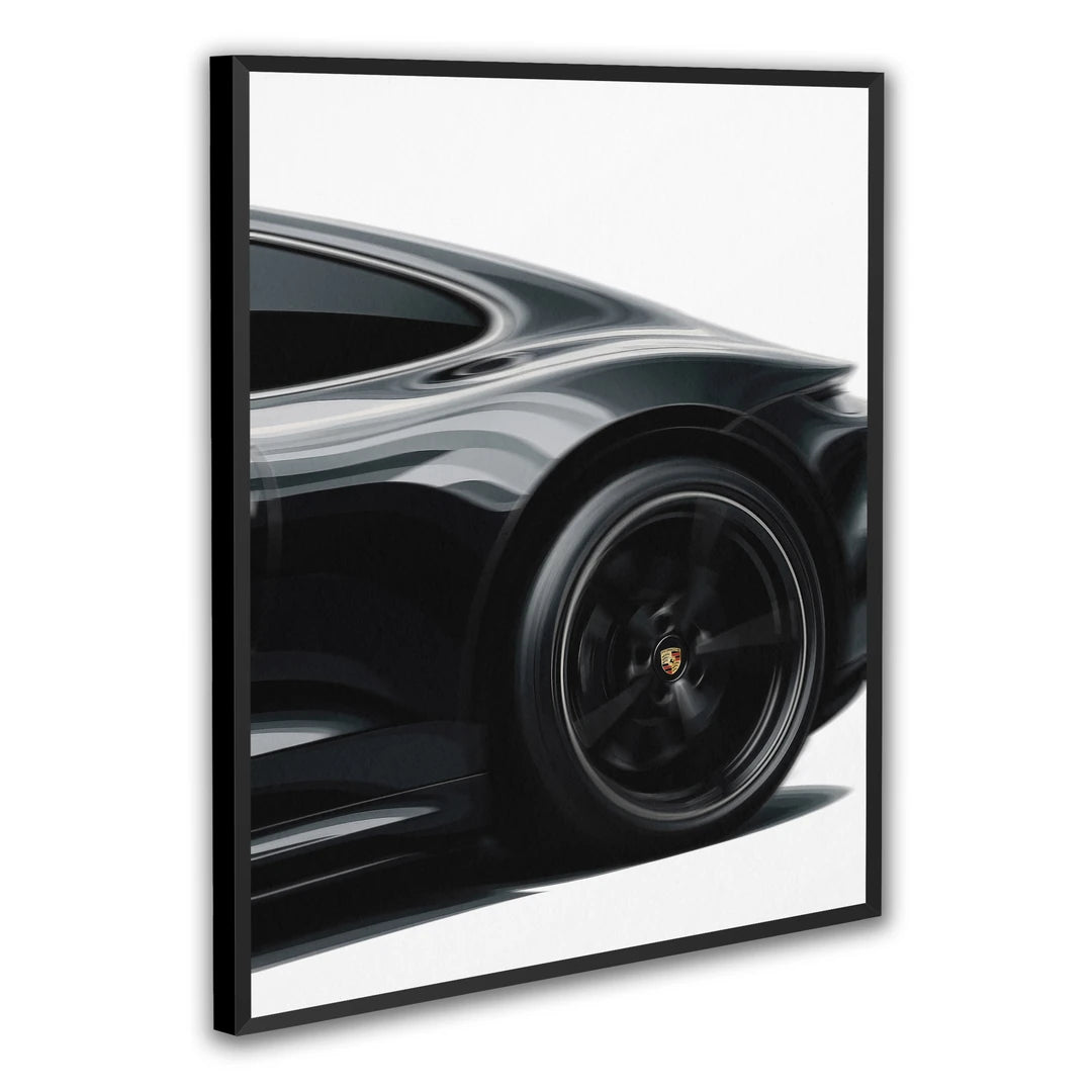 Czarne Porsche 911 | Plakat, w czarnej ramie, pod kątem