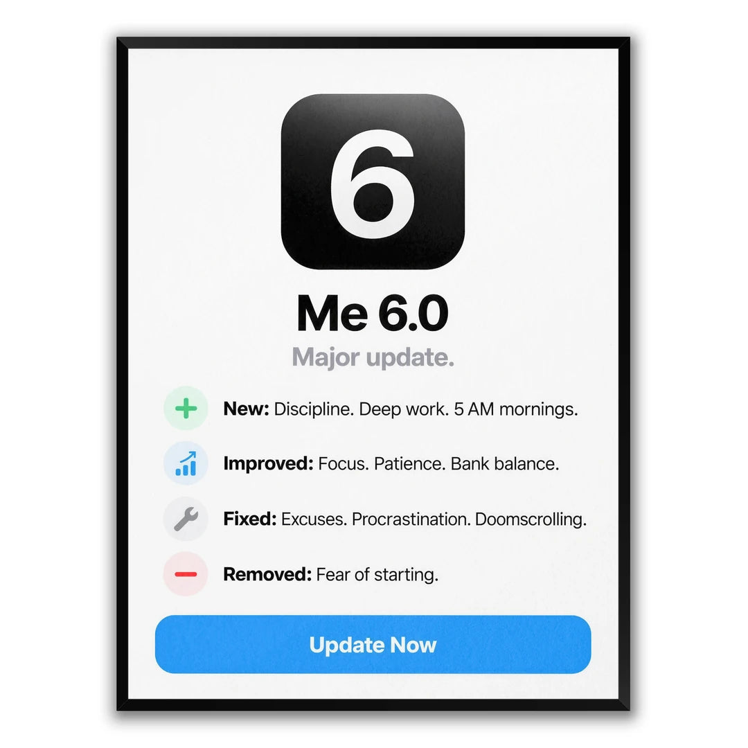 Me 6.0 Update Now | Plakat, w czarnej ramie, widok z przodu