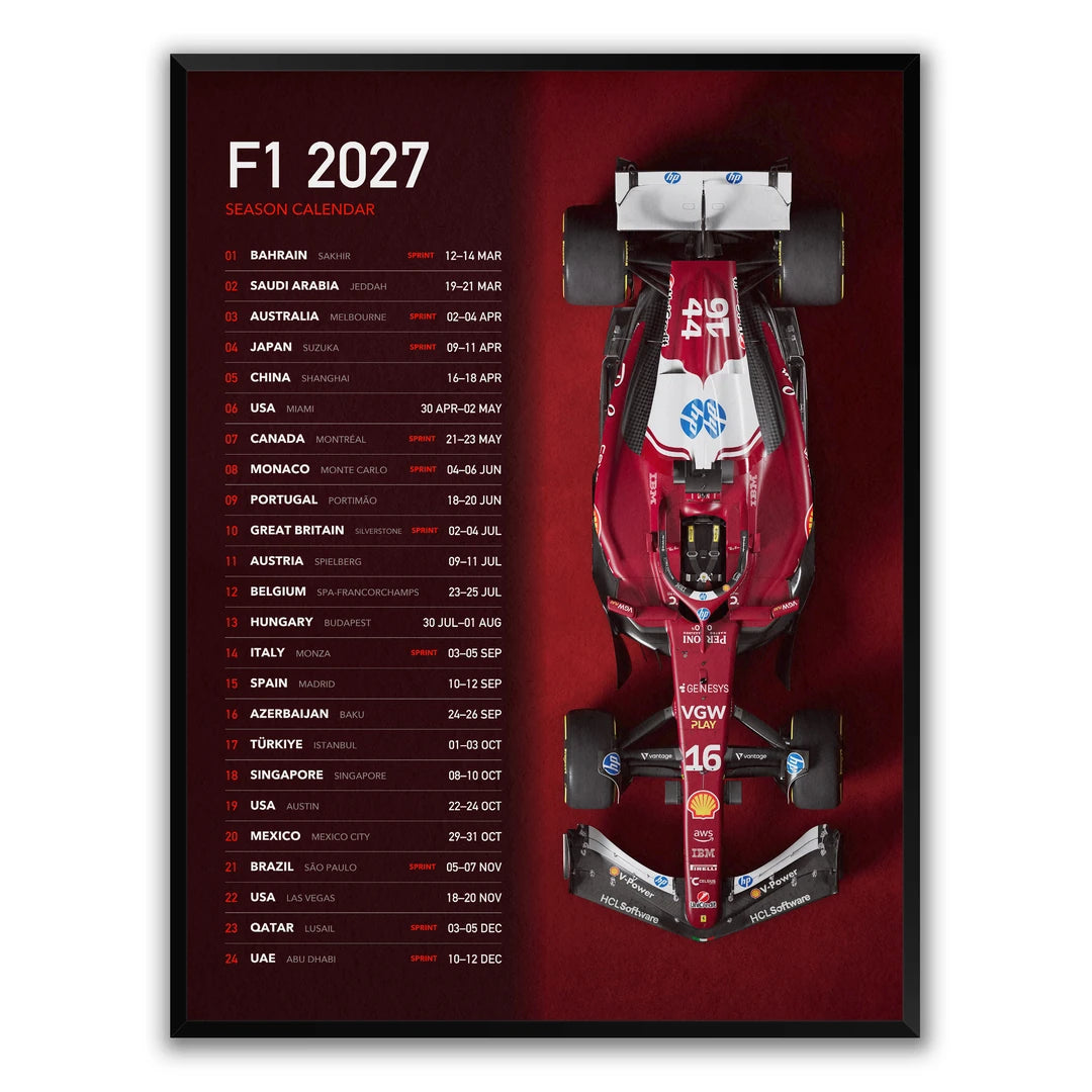 Kalendarz F1 2027 | Plakat, w czarnej ramie, widok z przodu