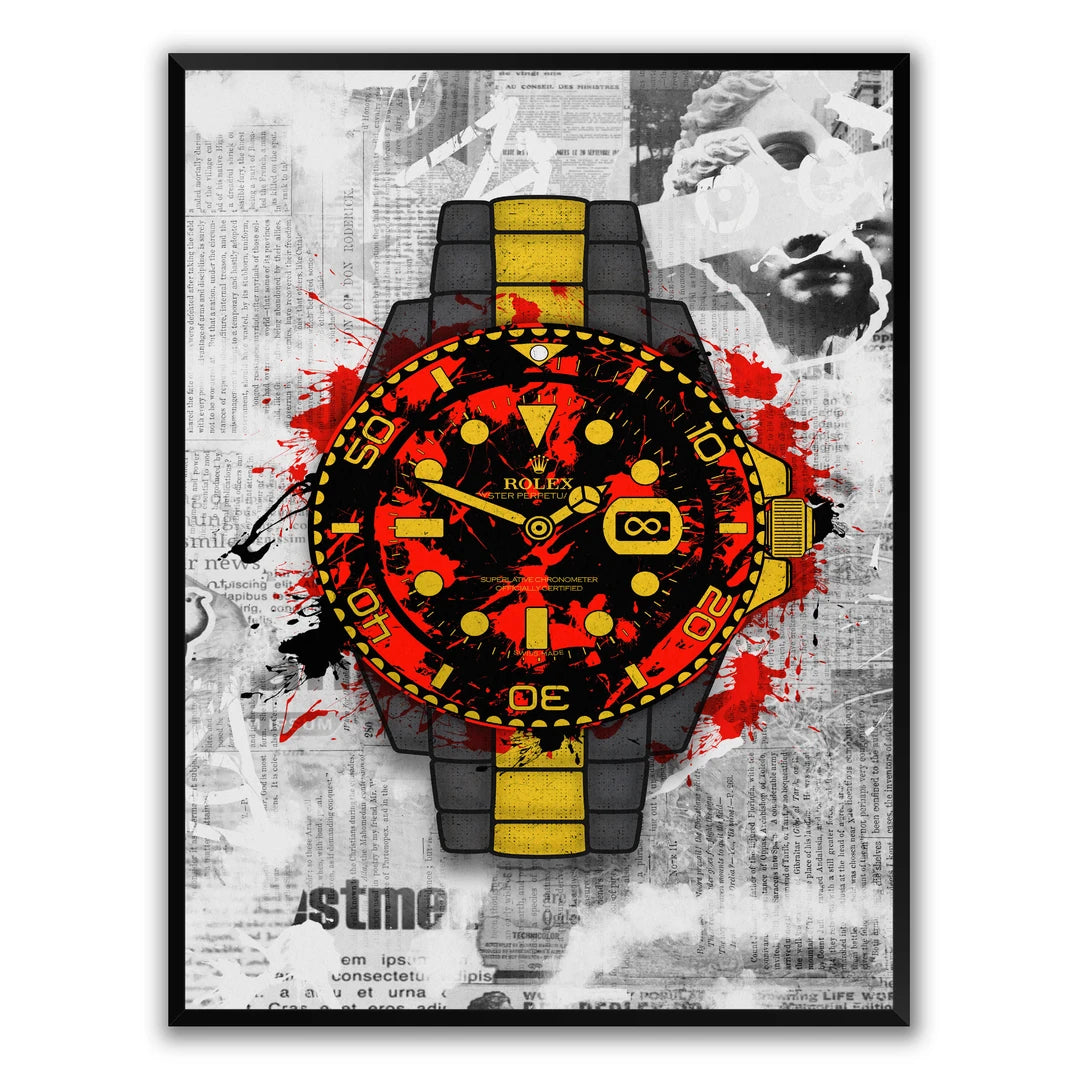Czerwony Rolex | Plakat, w czarnej ramie, widok z przodu