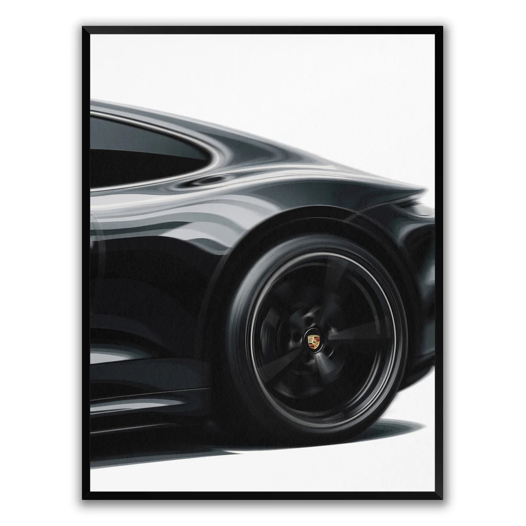 Czarne Porsche 911 | Plakat, w czarnej ramie, widok z przodu