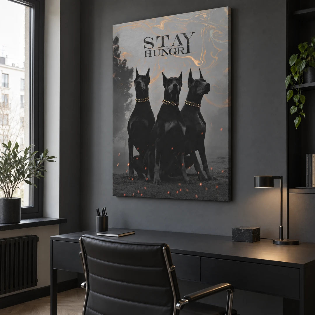 Doberman Stay Hungry | Plakat, we wnętrzu