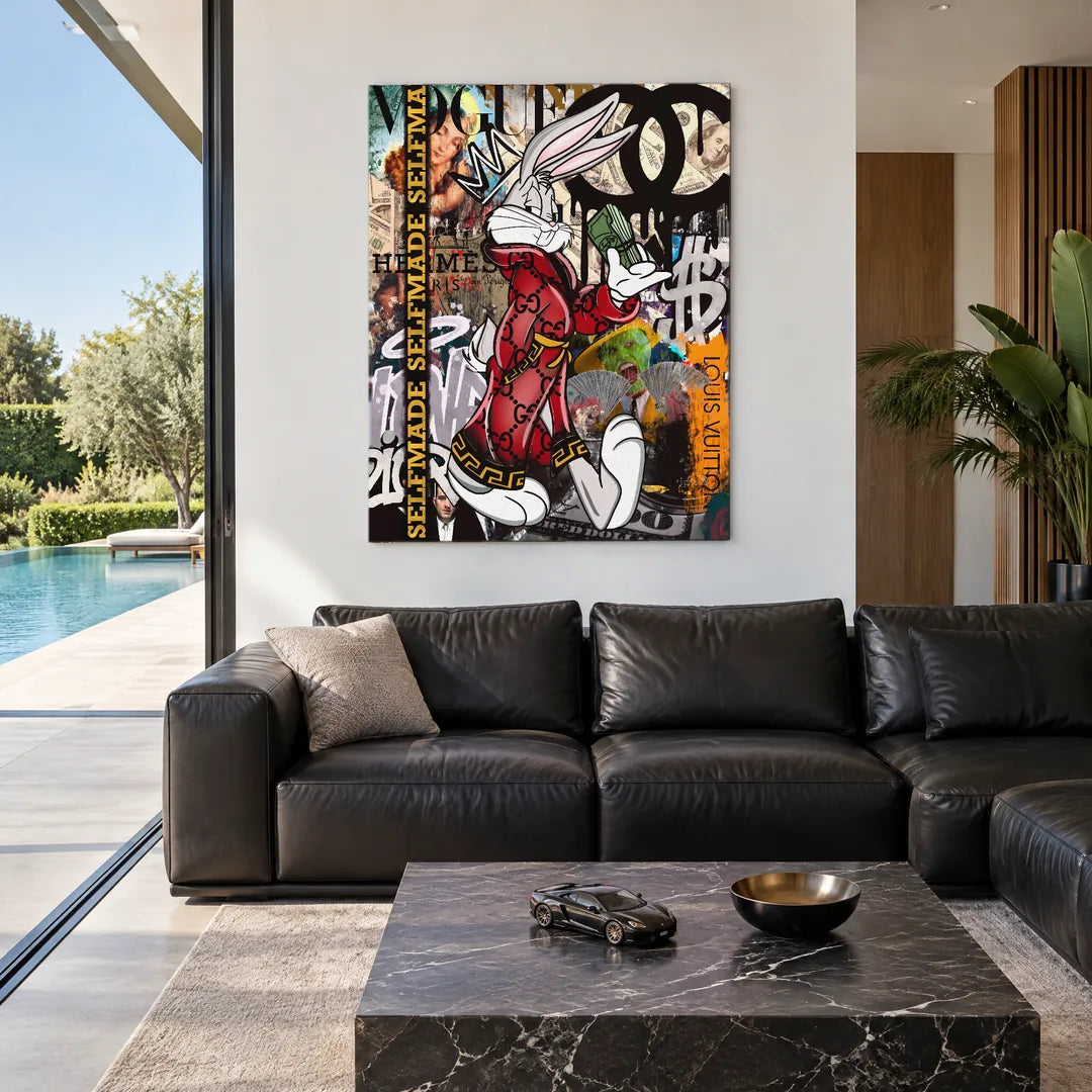 Selfmade Bunny plakat w salonie willi z basenem