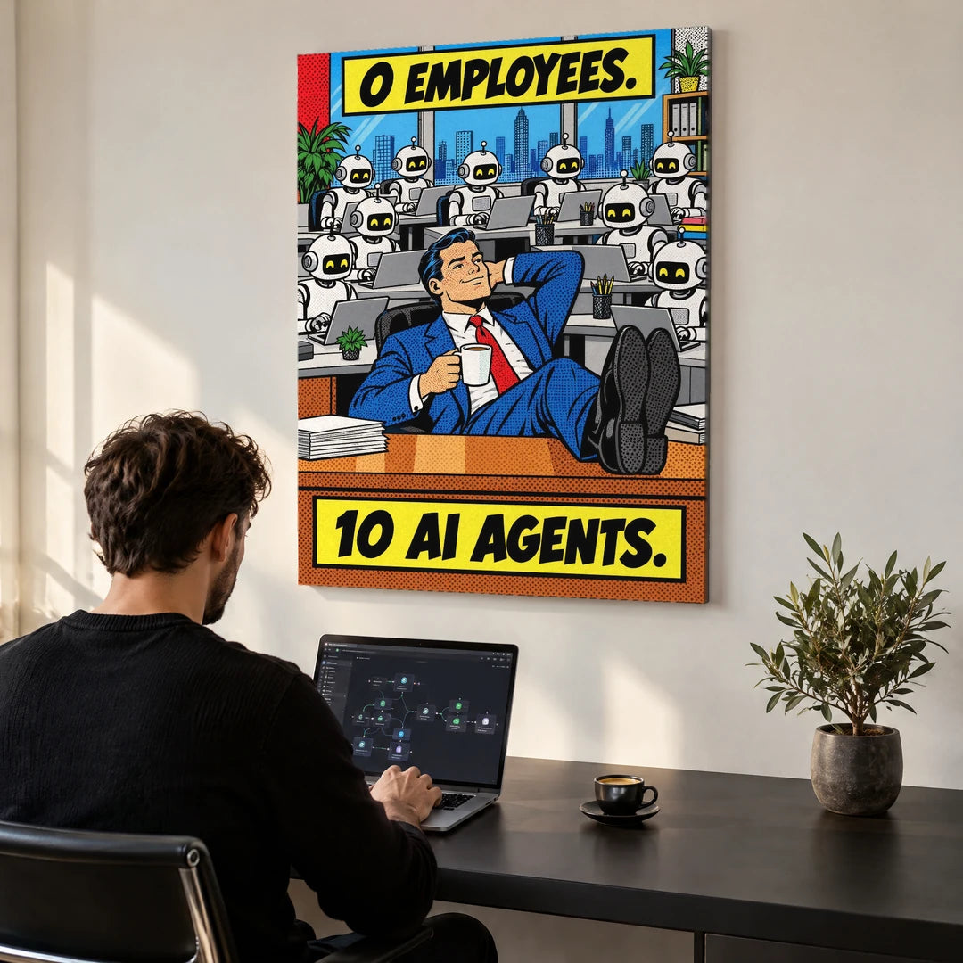 0 Employees 10 AI Agents | Plakat, we wnętrzu