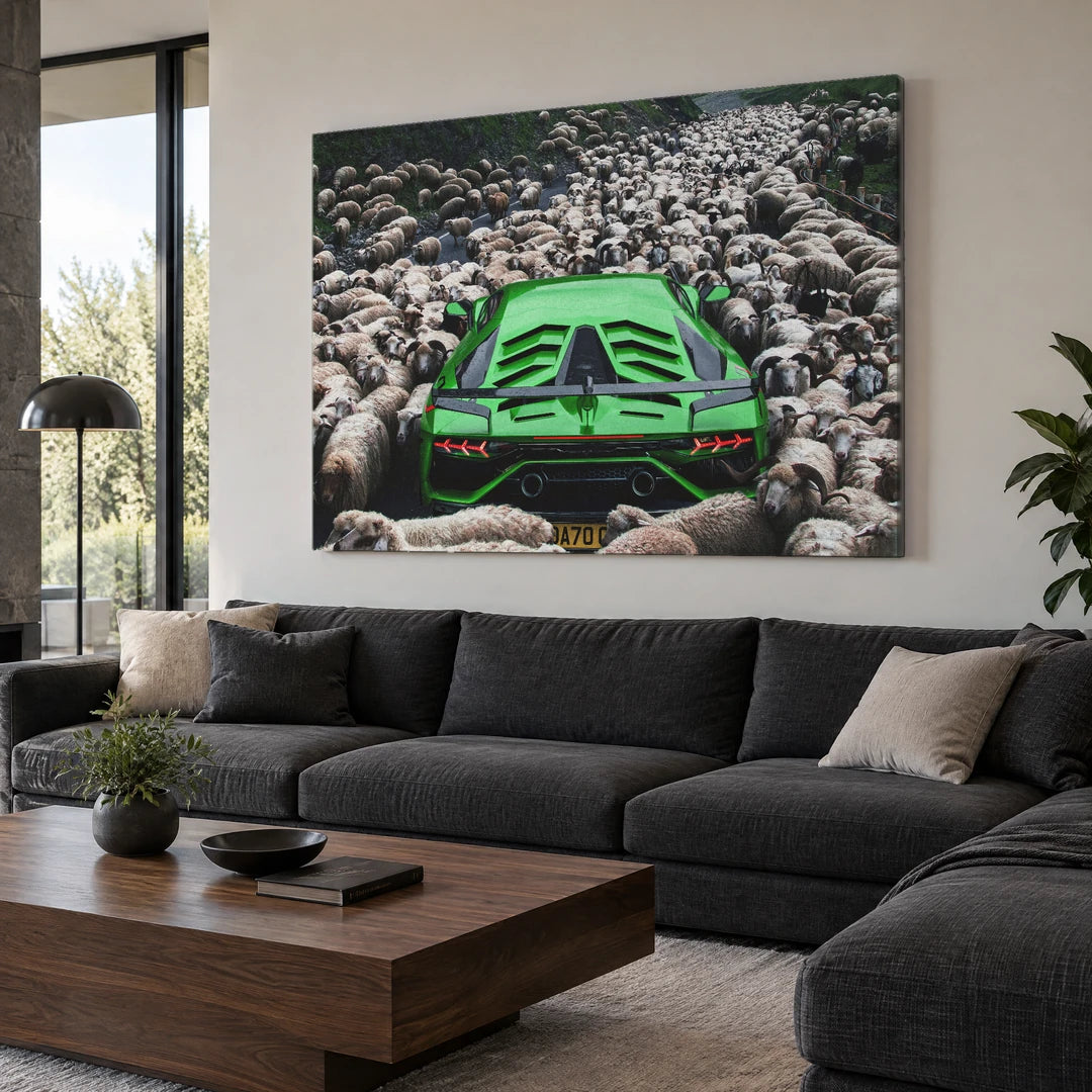 Zielone Lamborghini | Plakat, we wnętrzu