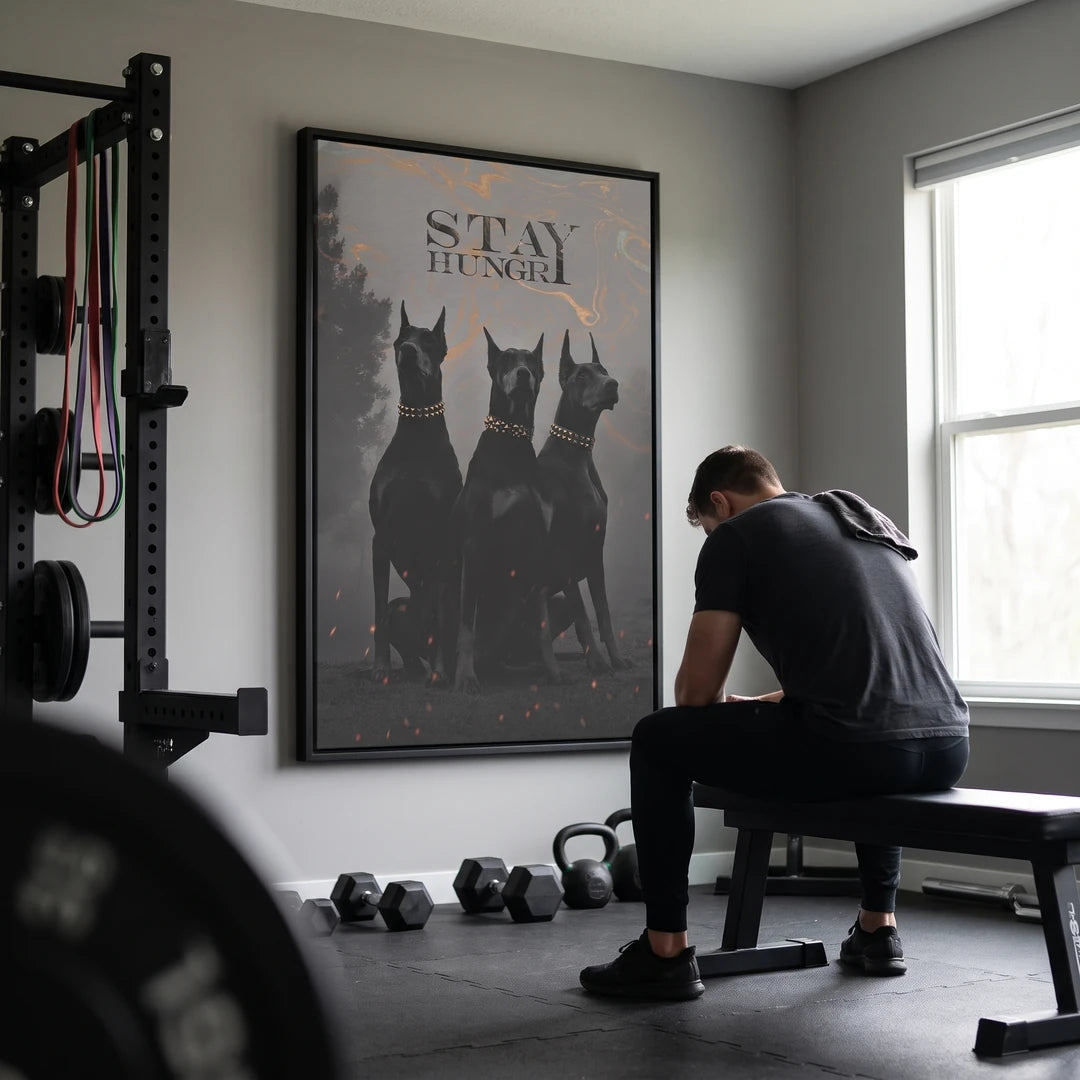 Doberman Stay Hungry | Obraz, we wnętrzu