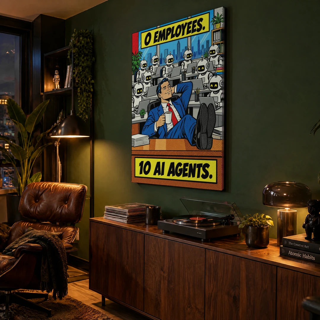 0 Employees 10 AI Agents | Plakat, we wnętrzu